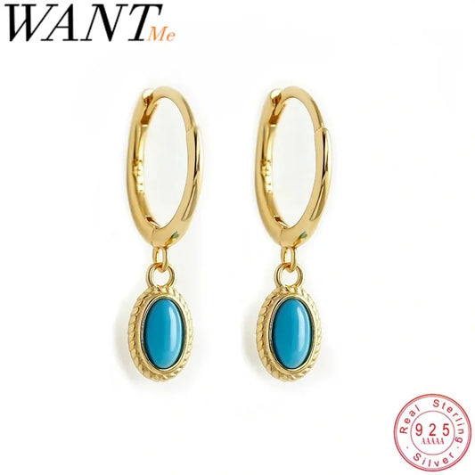 WANTME Sterling Silver Turquoise Hoop Earrings