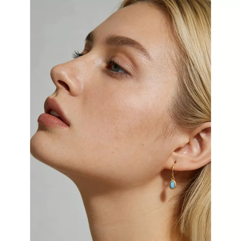 WANTME Sterling Silver Turquoise Hoop Earrings