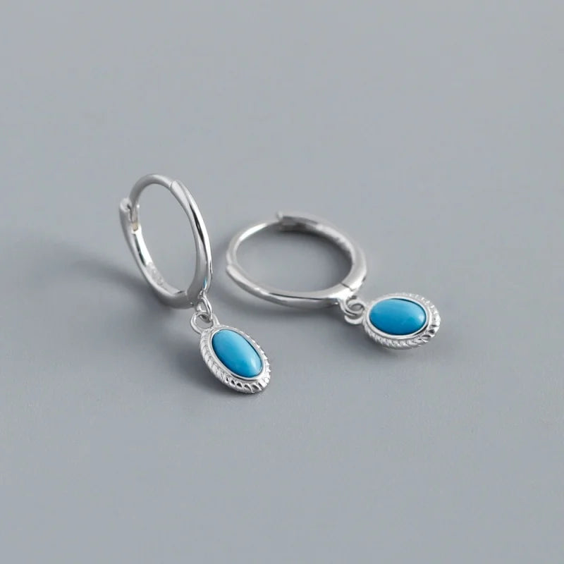 WANTME Sterling Silver Turquoise Hoop Earrings