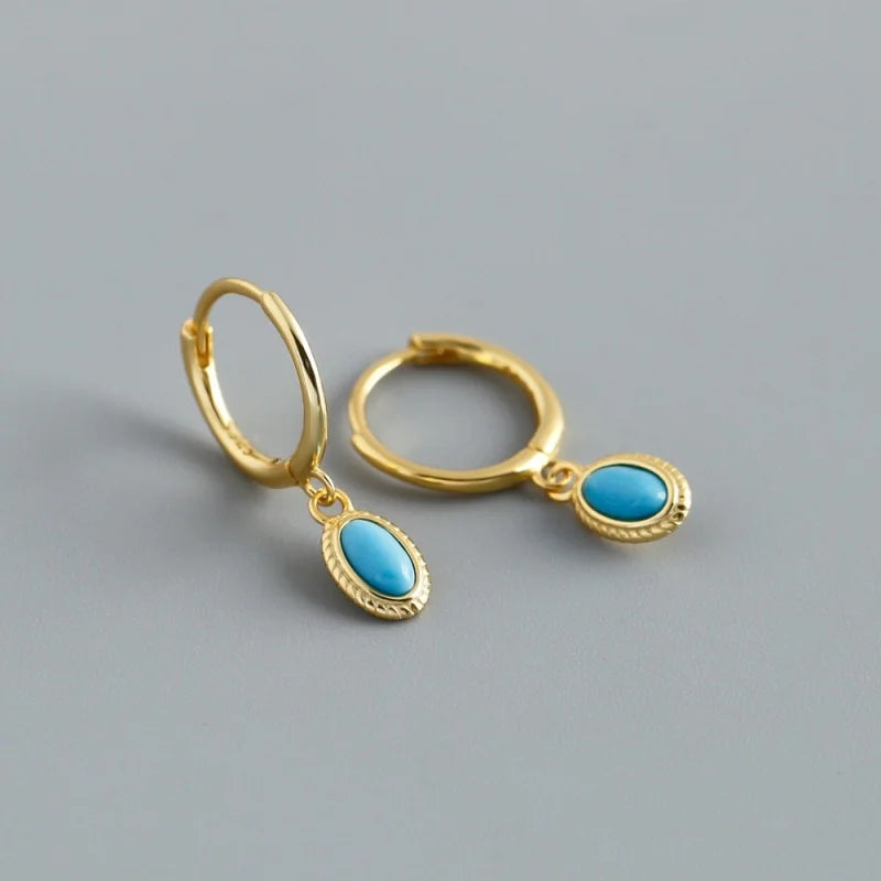 WANTME Sterling Silver Turquoise Hoop Earrings