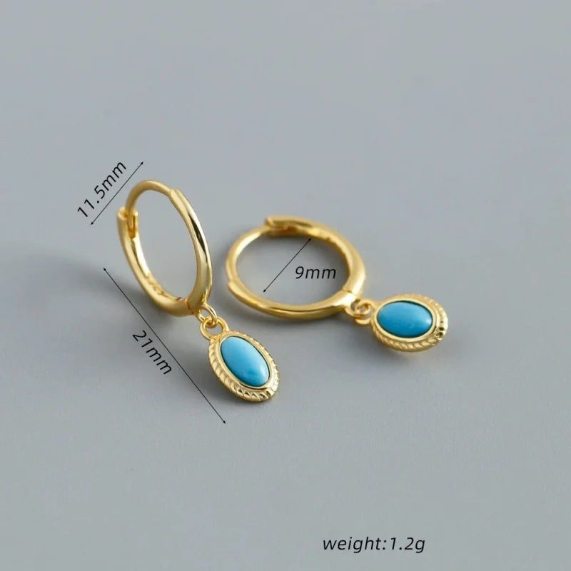 WANTME Sterling Silver Turquoise Hoop Earrings