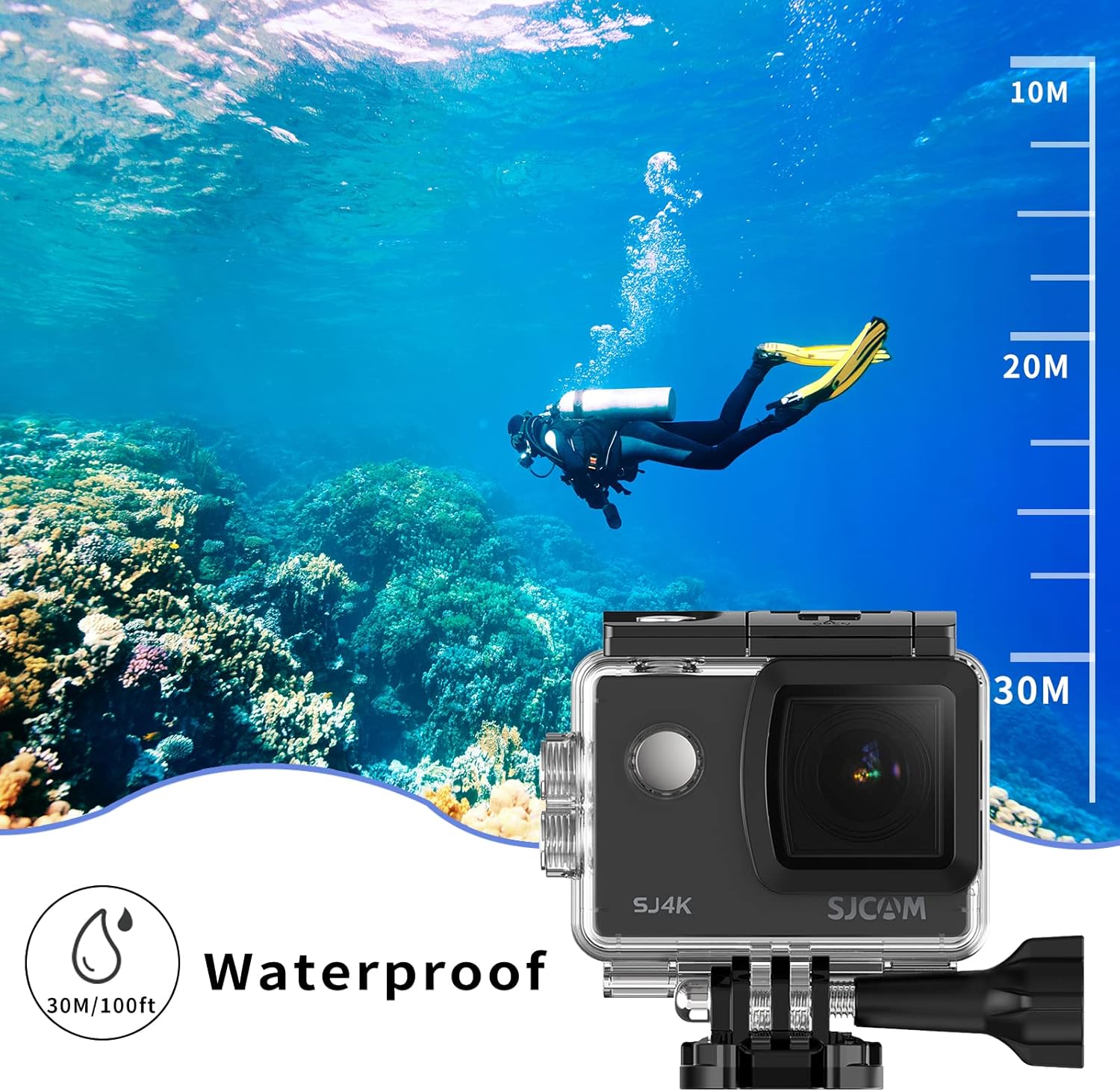 SJCAM SJ4000 Pro-Grade 4K Action Camera, 40MP 3-Axis EIS Stabilization Motorcycle Sport Camera, 170°FOV Waterproof Camera Underwater, 5X Zoom, Dual Batteries, 32G SD Card and Helmet Accessory Kit - Image 5