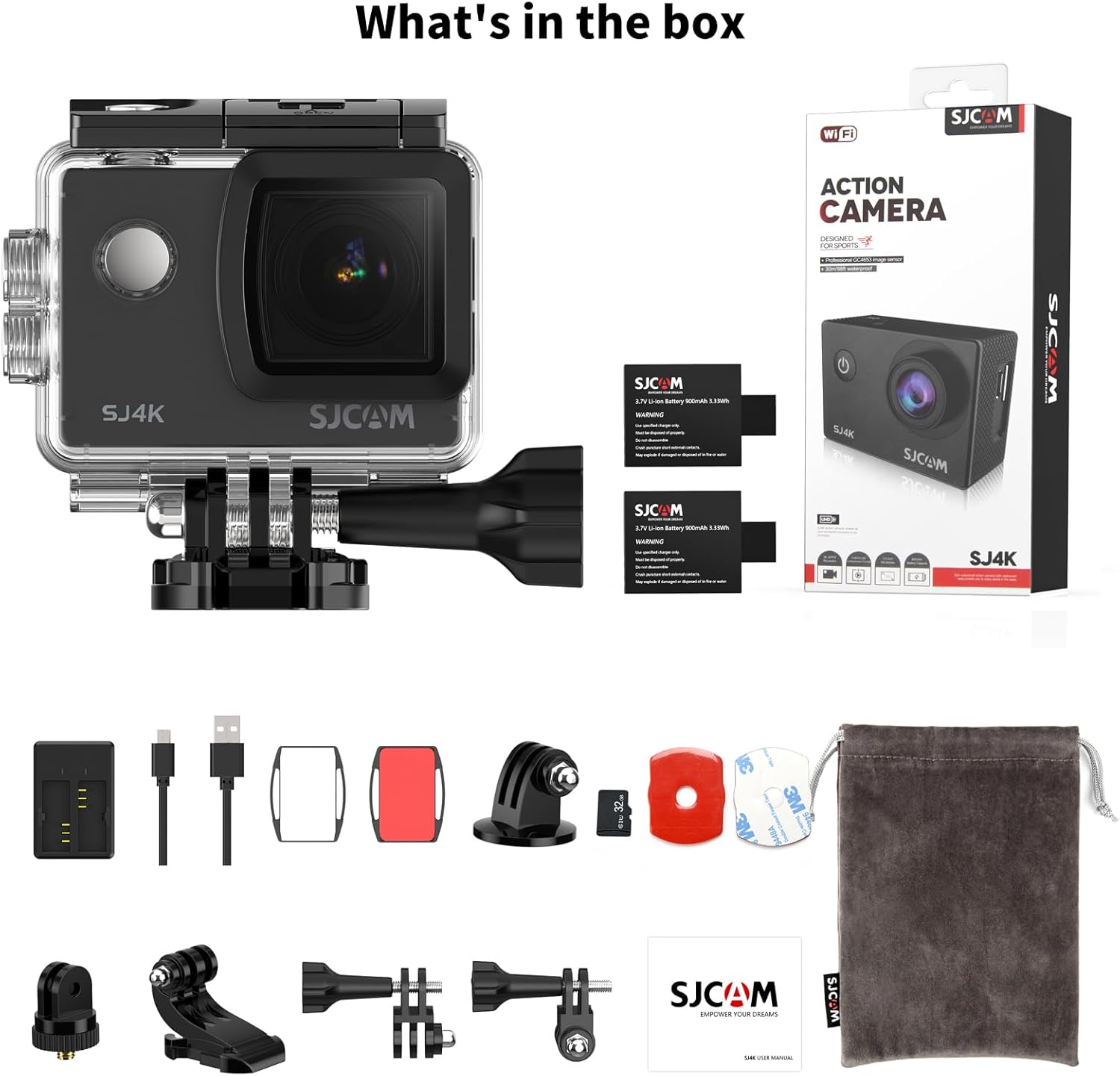 SJCAM SJ4000 Pro-Grade 4K Action Camera, 40MP 3-Axis EIS Stabilization Motorcycle Sport Camera, 170°FOV Waterproof Camera Underwater, 5X Zoom, Dual Batteries, 32G SD Card and Helmet Accessory Kit - Image 9